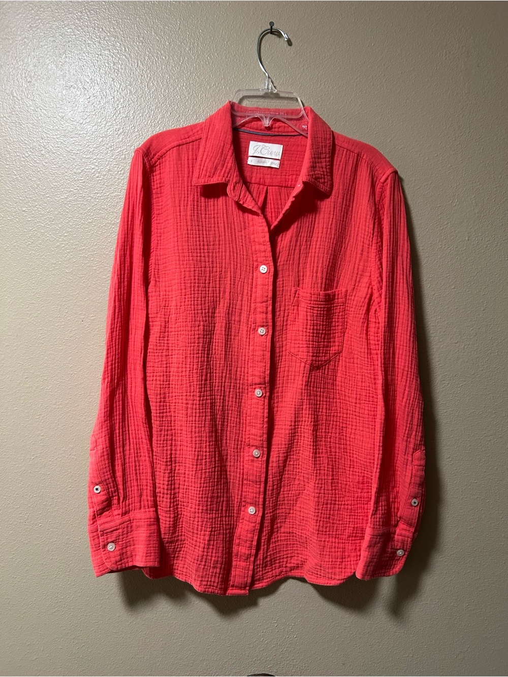 J. Crew Cotton Gauze Button Down Shirt Size S Coral Coastal Casual Preppy